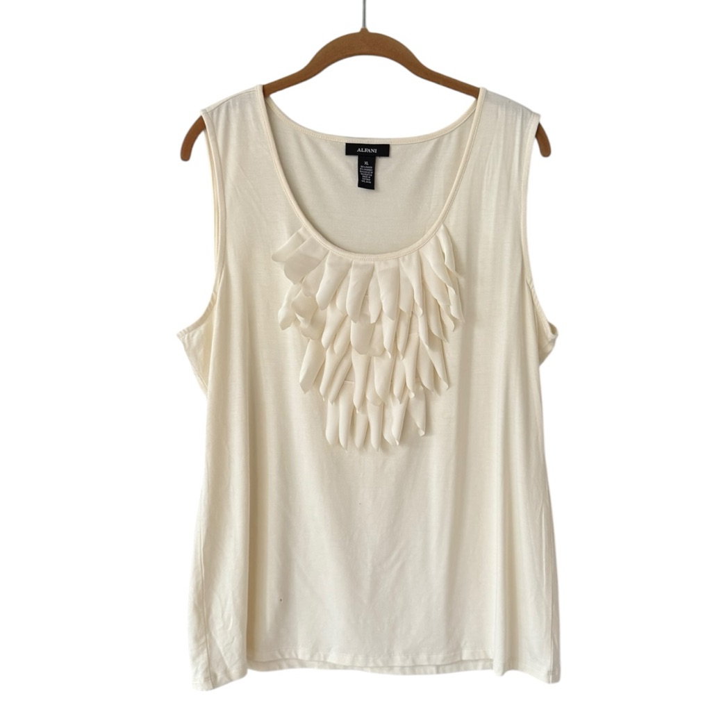 Alfani Cream Sleeveless Top Size Xl Layered Ruffle Detail Neutral Minimalist